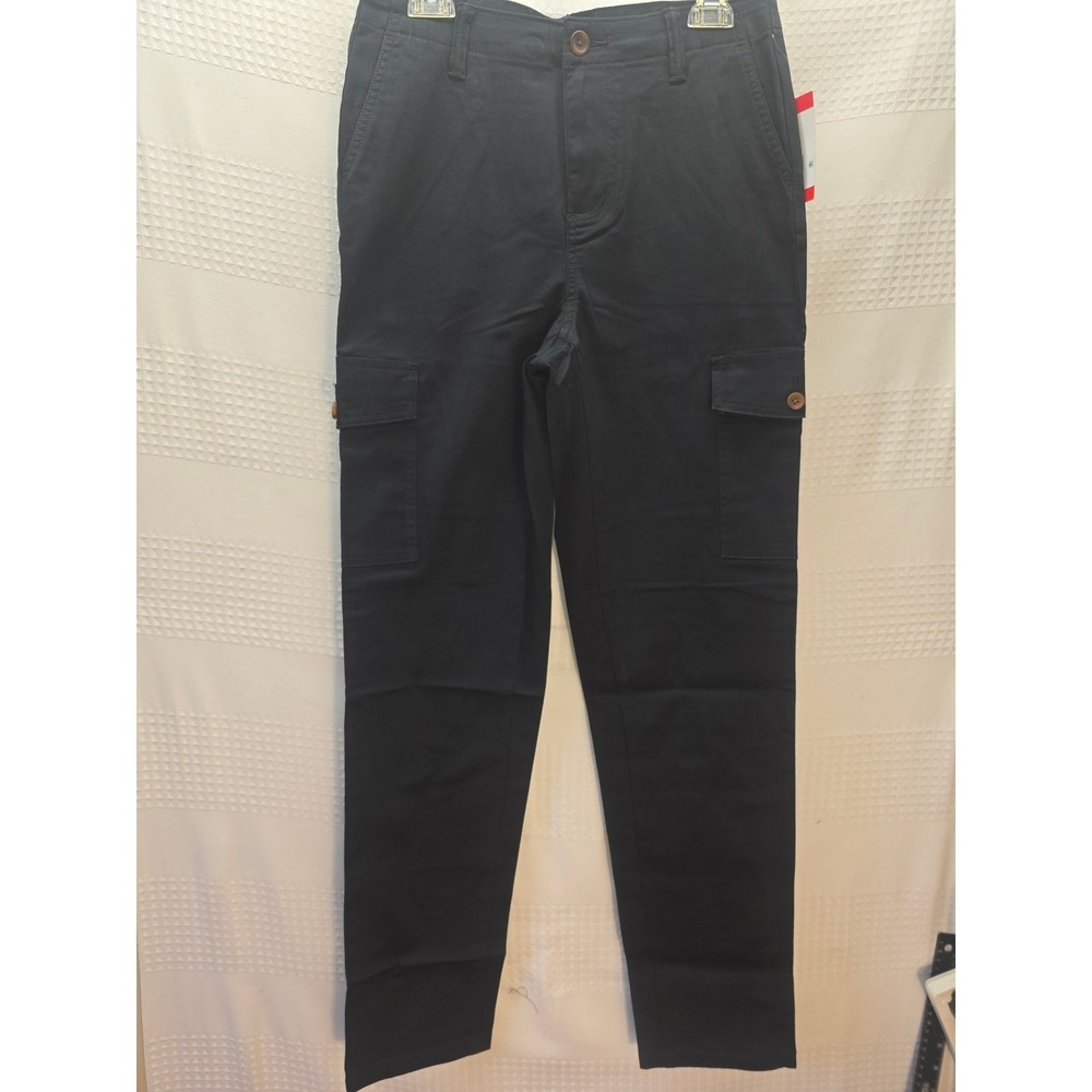 Lands End Cargo Pants Womens Size 2 Black Side Pockets Cotton Stretch 6626